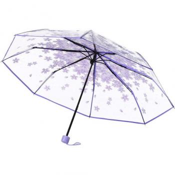 Sombrilla Plegable para Mujer con Estampado Floral de Cerezo y Seta, AU10
