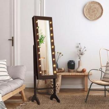 Costway Mirrored Jewelry Cabinet with 18 LED Lights