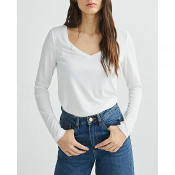 Pieces Camiseta de mujer blanca de manga larga y cuello redondo