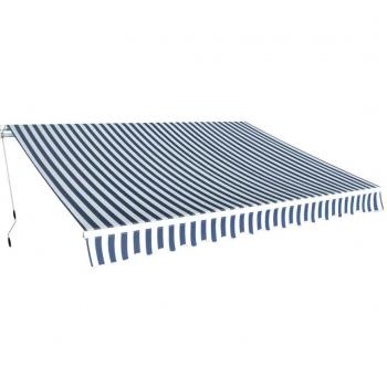 300‑mm Width Adjustable Patio Awning (vidaXL) – Blue/White Striped Fabric