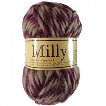 50g Strickfilzwolle Milly, 100% Schurwolle, beige-brombeer, Farbcode: 9236