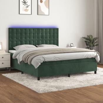 Sommier tapissé velours vert foncé 160×200 cm avec lumière LED