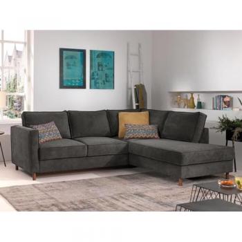 Lisa Design – Jake Ecksofa 5‑Sitz, Schlaffunktion, dunkelgraues Samtsamt, Rechtsposition