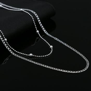 Collana con catena in argento 925 e perle piatte, set di 2 pezzi, gioielli unisex, regalo per matrimonio e San Valentino, 45cm