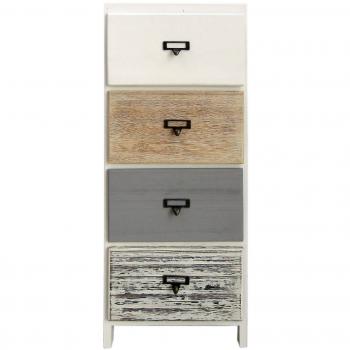 Rebecca Mobili Commode 4 Tiroirs Bois Blanc Beige Gris Monté 79x30x24