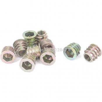 M10x15mm Zinc Plated Hex Socket Screws with Threaded Insert Nuts for Wood