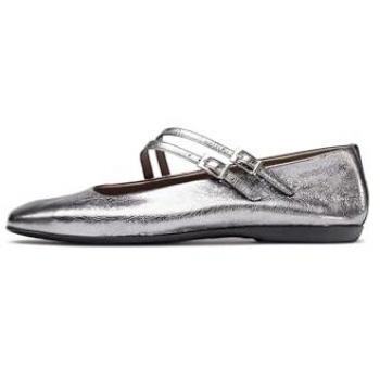 Bailarinas Wonders Eider de Piel Vacuna con Tiras Cruzadas en Plomo