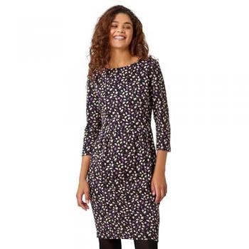 Roman Womens Leaf Print Pleat Detail Shift Dress – Purple – Size 20