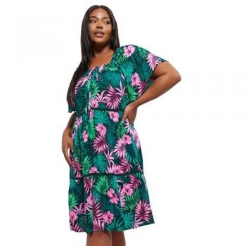 Tropical Leaf Wrap Mini Dress