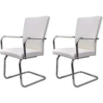Sillas de Comedor Voladizas 2 Unidades Día y Noche Cuero Sintético Blanco