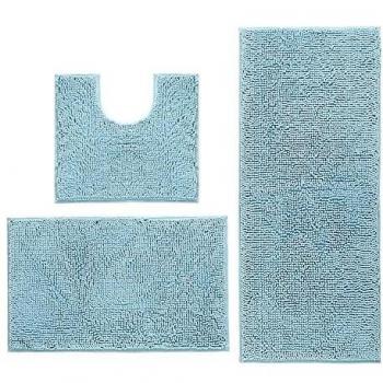 Bathroom Set, 3 Piece Bathroom Rugs Set, Chenille Anti-Slip Mats, Machine Washable Bath Rugs