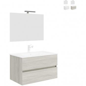 Bain Studio 90 cm – Lavabo suspendu avec Miroir LED et Rangement – Gris