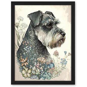 Watercolor Schnauzer with Blossoms – 18 x 24 Wall Decor