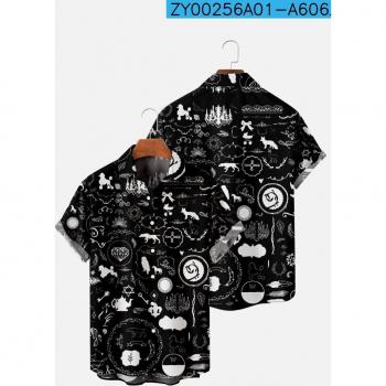 Camisa masculina de manga corta, top grande con estampado tridimensional y bolsillos, 2022