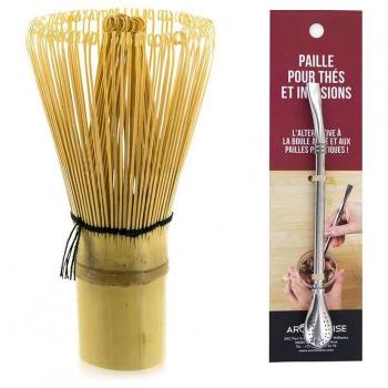 Fouet à thé Matcha en bambou + paille filtrante Aromandise