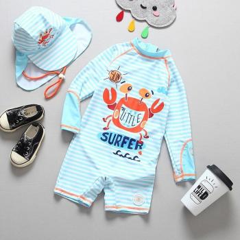 Traje de baño para niños, manga larga, estampado de cangrejo, UPF50