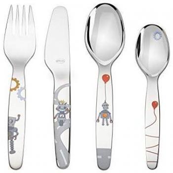 RÖSLE Kinderbesteck »Kleiner Roboter«, (Set, 4 tlg.), inkl. Kindergeschichte, spülmaschinengeeignet