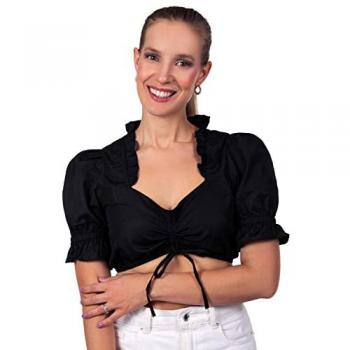 Edelnice Schwarze Dirndlbluse mit Schnürung und Verstellbarer Ausschnitttiefe