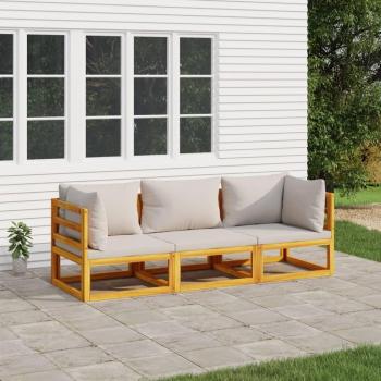 3-Piece Garden Seating Set with Light Grey Cushions in Durable Wood