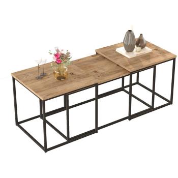 Trio de tables basses gigognes Dawit : bois naturel, métal sombre