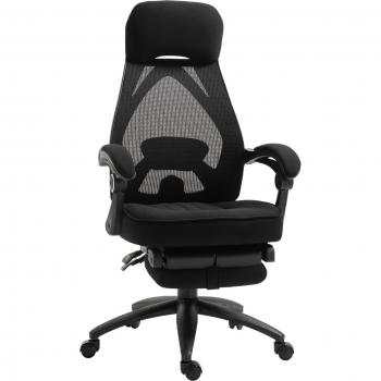 Vinsetto Reclining Mesh Office Chair with Footrest, High Back and Adjustable Headrest, Black