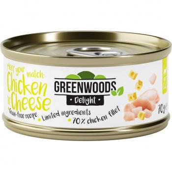 Greenwoods Delight filete de pollo con queso en latas para gatos