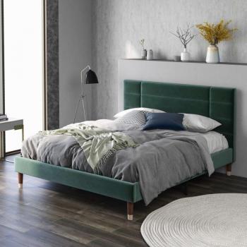Wishdor – Lit Capitonné 140×200 cm, Tête et Sommier à Lattes, Velours Vert Foncé
