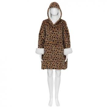 Plaid Hoodie Léopard Beige Atmosphera 85x118cm avec Capuche et Mangas en Piel Sintética