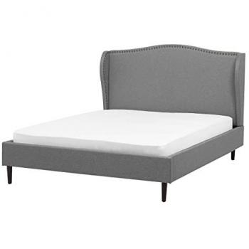 Lit BELIANI tissu gris 140x200 – COLMAR – sommier latte, tête capitonnée