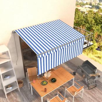 Auvent extérieur rétractable 3×2,5 m avec store bleu et blanc