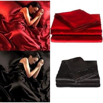 4-Piece Satin Silk Queen Fitted Bed Sheet Set