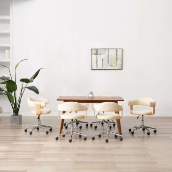 Cream Faux Leather Swivel Dining Chairs Set of 6