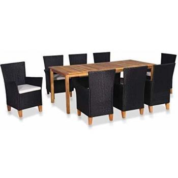 Set Completo di Mobili da Esterno 9 pezzi, Polyrattan Nero-Marrone