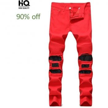 Pantalones Vaqueros de Hombre con Corte Recto y Cremallera Lateral, Talla Grande 38, Colores Otoñales Rojo y Negro