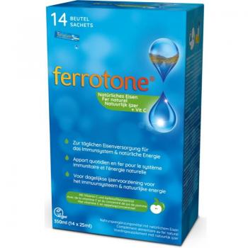 Ferrotone natürliches Eisen Beutel zur täglichen Eisenversorgung für das Immunsystem mit Apfelsaftkonzentrat und Vitamin C, 14 St. Beutel