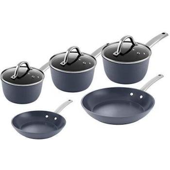 Tower Ice Diamond Induction Cookware Set, Non Stick, Easy to Clean, Grey, 5 Piece, 16/18/20 cm Saucepans, 20/28 cm Frying Pans