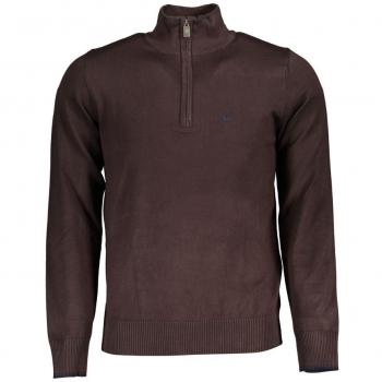 Men's Brown Half Zip Sweater with Embroidery