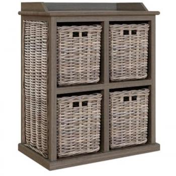 FWStyle Solid Mahogany Rattan 4-Drawer Storage Box