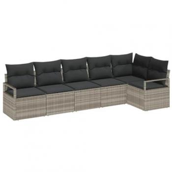 All‑Weather Light Grey Garden Sofa Collection, 6‑Piece Set with Cushions & Storage