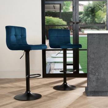 Navy Adjustable Velvet Kitchen Bar Stools