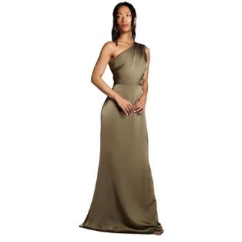 Coast Honoured Drape Olive Maxi Bridesmaid Dress – One-Shoulder Satin, Size 10