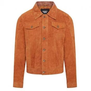 Tan Infinity Leather Trucker Jacket for Men