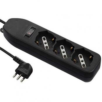 Multipresa 3 Posti Electraline con Cavo 1.5 m, Spina Piccola 10 A, Nero