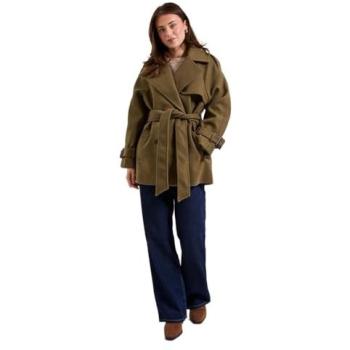 Khaki Belted Coat, Tab Detail – Dorothy Perkins Size 14