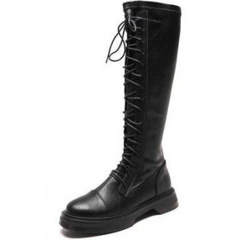 Retro-Style Women's Boots with Thick and Thin Tubes and Stretch Straps