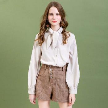 ARTKA Vintage Lace-up Neck Blouse for Women