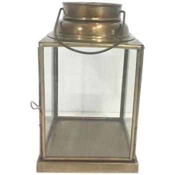 Lampada Portacandele in Ottone Antico e Vetro, Design Moderno con Tocco Vintage, Dimensioni 15x25x15 cm
