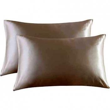 Bedsure Satin Pillowcase Set for Hair and Skin, Pack of 2, Euro Size (40 x 80 cm), Beige