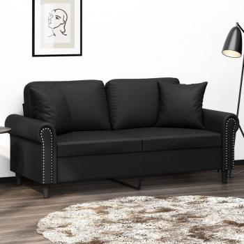 VidaXL 2-Seater Sofa Black Faux Leather with Throw Pillows 140 cm