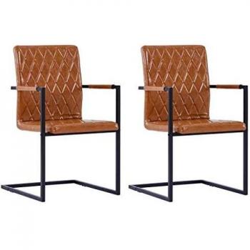 Sillas de diseño cantilever 2 uds cuero sintético marrón coñac